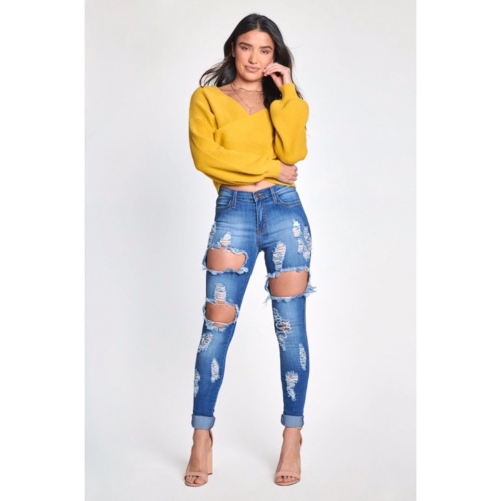 Brand new* Deeply distressed denim